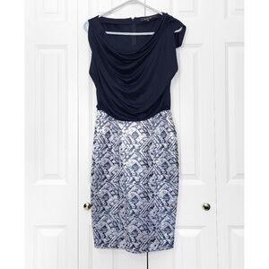 Rachel Roy Sleeveless Cocktail Party Dress, Drapey Cowl Neck, Black and Silver